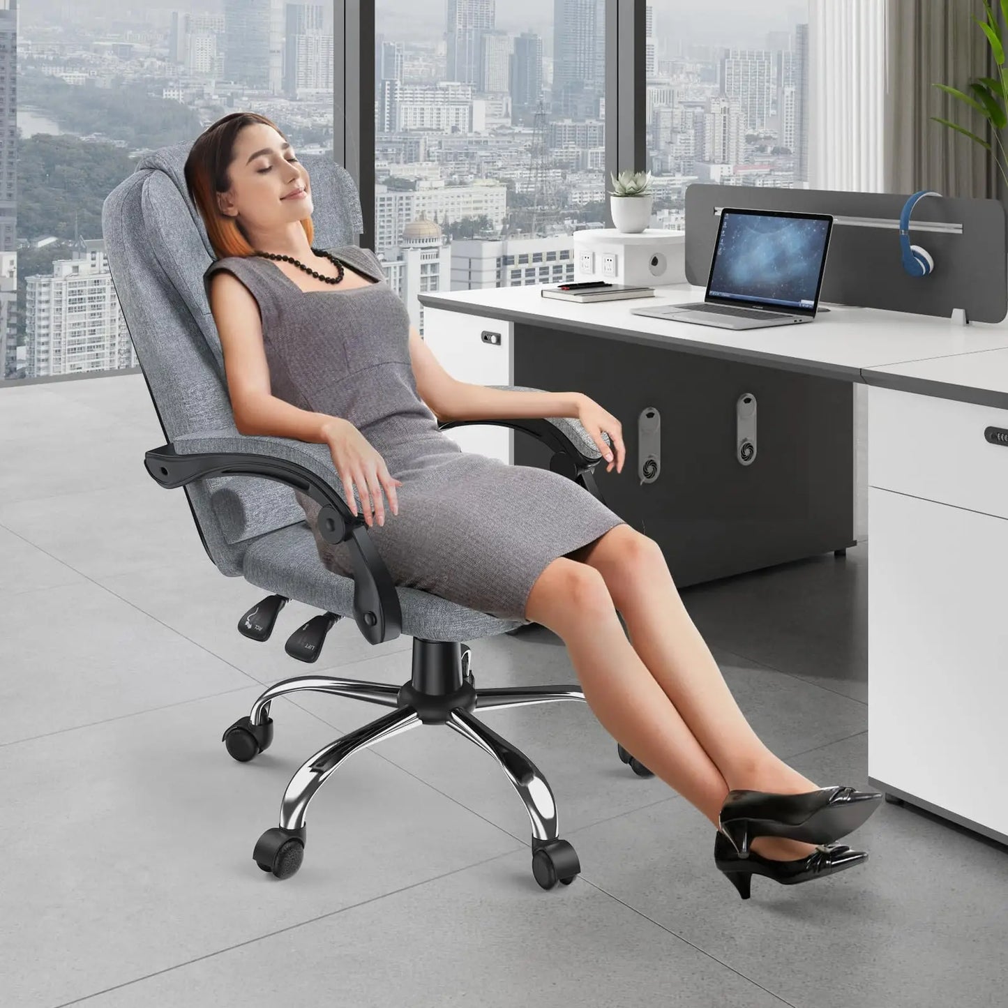 Naspaluro Ergonomic Office Chair Desk Chair with High Backrest PU Leather Swivel Chair Deck Chair Gaming Chair for Office Home