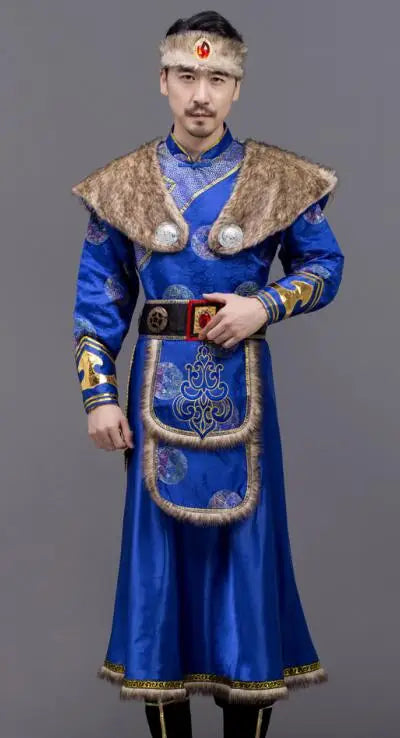Mongolian Clothing for Men Grassland National Dance Stage Performance Wear Winter Asian Folk Costume