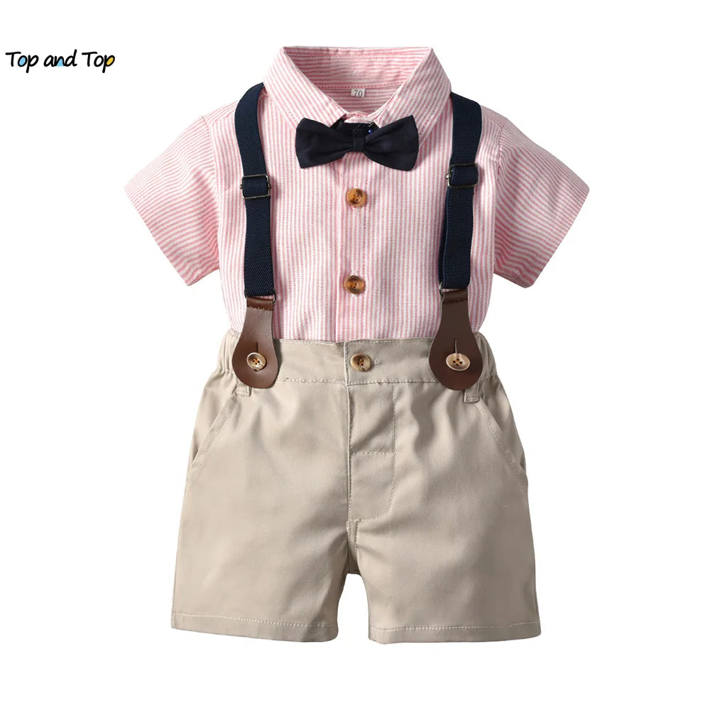 Top and Top Toddler Baby Boy Clothing Set Gentleman Short Sleeve Shirt+Suspender Shorts 2PCS Outfits Newborn Boy Clothes Set