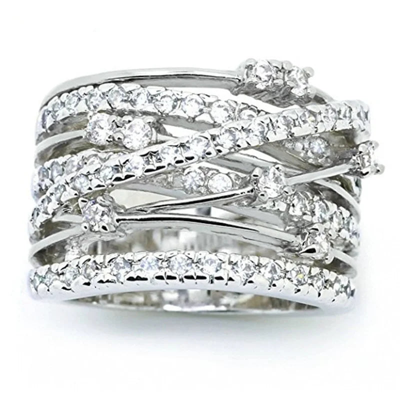 New 925 Sterling Silver Ring Inlaid With AAAAA Zircon Interwoven Ring For Woman Charm Jewelry Engagement Gift
