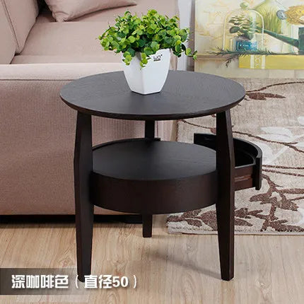 Living Room Small Round Wooden Table with Drawer,Simple Sofa Side Table, Coffee Tea Table