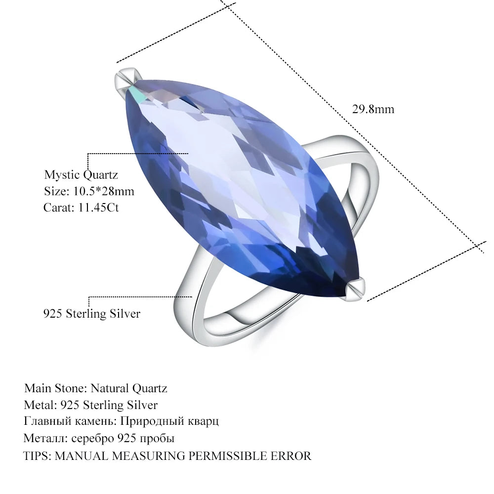 Gem's Ballet 11.45Ct Marquise Natural Iolite Blue Mystic Quartz Gemstone Ring 925 Sterling Silver Rings For Woman Fine Jewelry