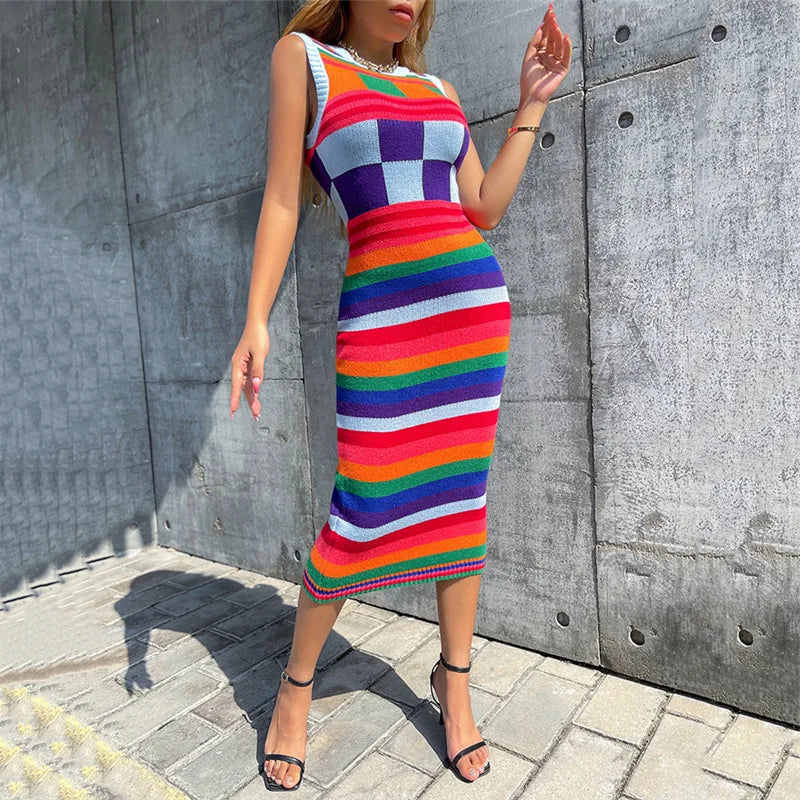 women's clothing autumn/winter new fashionable contrasting color Christmas sweater long slim fit wrapped buttocks knitted dress