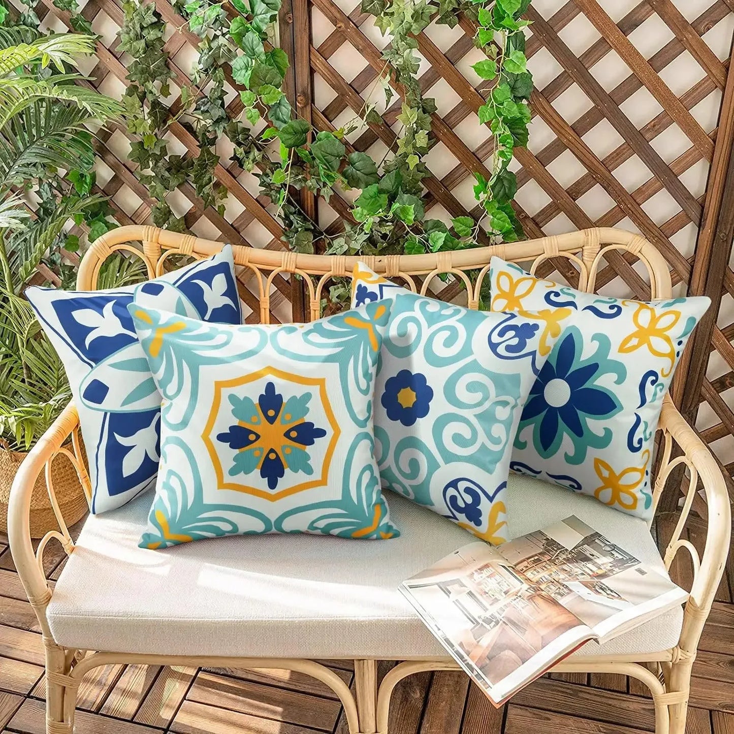 4pcs Bohemian Farmhouse Outdoor Cushion Cover Courtyard Furniture Garden Sofa Decoration Home Printing Cute Cushion Cover