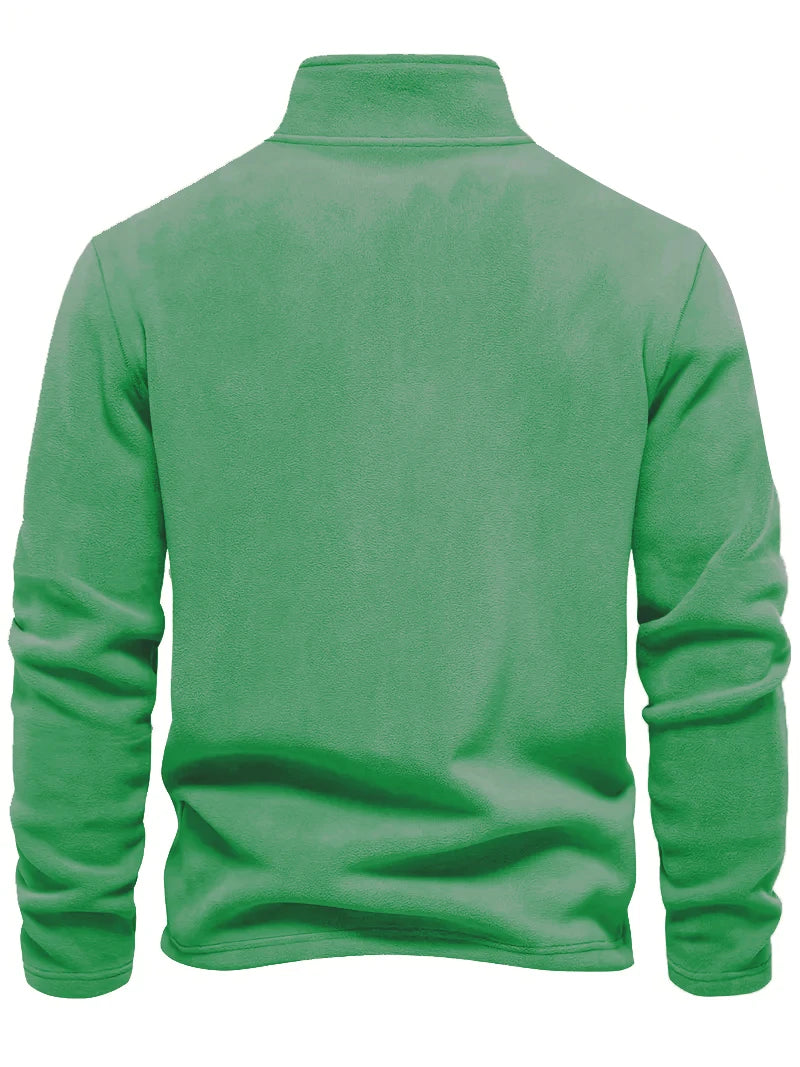 Men's fashion is versatile! Half zip stand up collar fleece long sleeved top