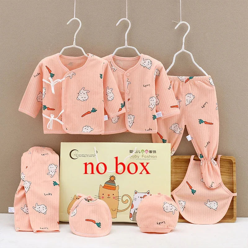 Newborn Baby Boy And Baby Girl Clothes cartoon long Sleeve Bodysuit+Pants+Hat 7pcs Set