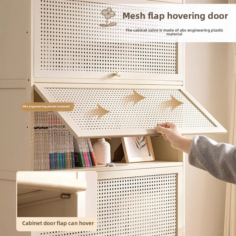 White Living Room Floor Cabinet for Tatami Bay Window Storage Cabinet Multifunctional Balcony Organizer Space-Saving Cupboard