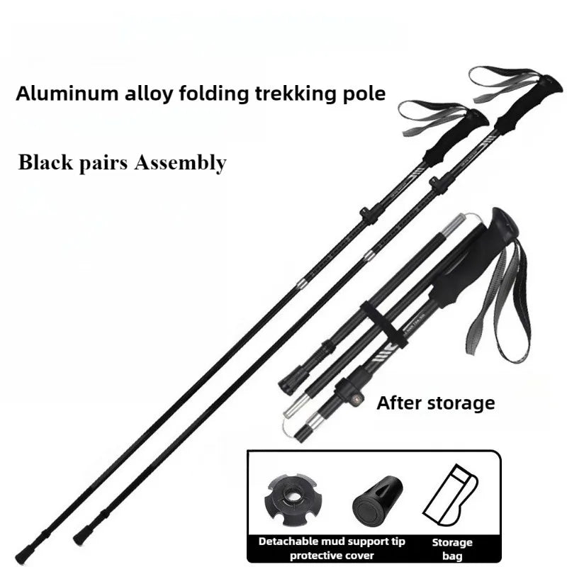 Outdoor Lightweight Climbing Walking Sticks Adjustable Folding Portable Hiking Trekking Poles Mountaineering Sport Equipment