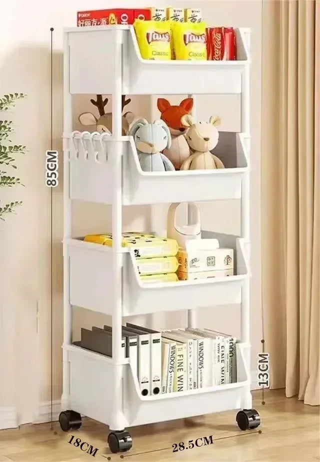 Multi-Tier Snacks Trolley Living Room Mobile Bookshelf with Wheels Bathroom Storage Shelf Kitchen Cabinet Plastic Cart Organizer