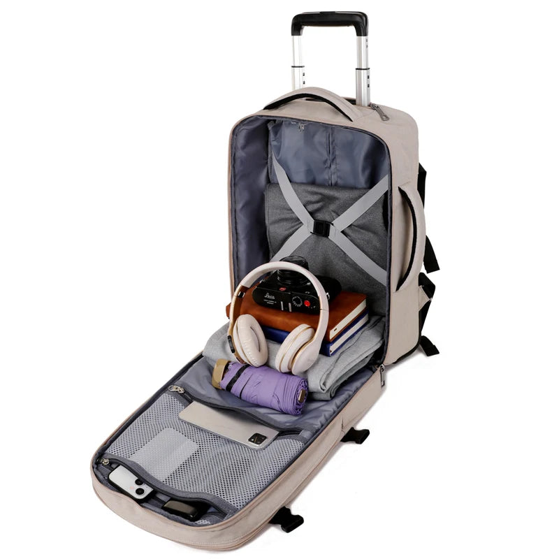 Rolling Backpack Carry On Luggage, Travel Laptop Backpack with Wheels for Men Women, Water Resistant Wheeled Rucksack Bag