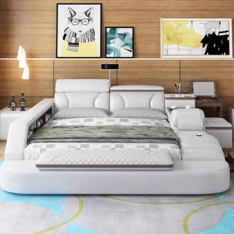 Queen Nordic Bedroom Bed Frame Master Smart King Double Bed Frame Multifunctional Luxury Letto Matrimoniale Home Furniture