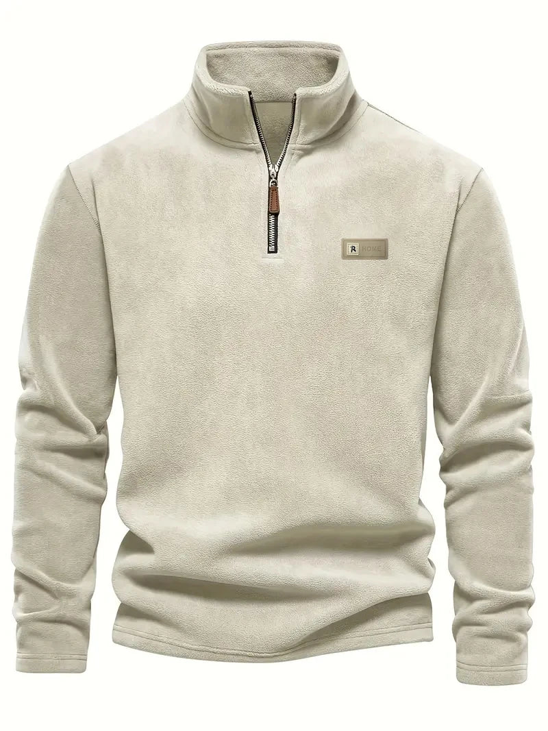 Men's fashion is versatile! Half zip stand up collar fleece long sleeved top