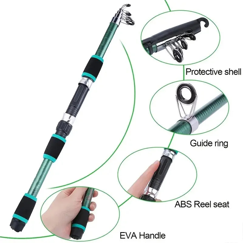 Fishing Pole Set Full Kits With Telescopic Fishing Rod And Spinning Reel Baits Hooks Travel Pole Set Bait, hook, tackle set