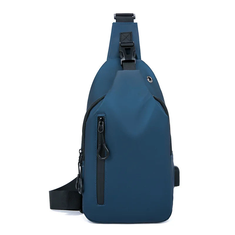 Men Bag Fashion New Solid Color Men Chest Bag Outdoor Casual Fashion One Shoulder Crossbody Bag Nylon USB Charging Shoulder Bags