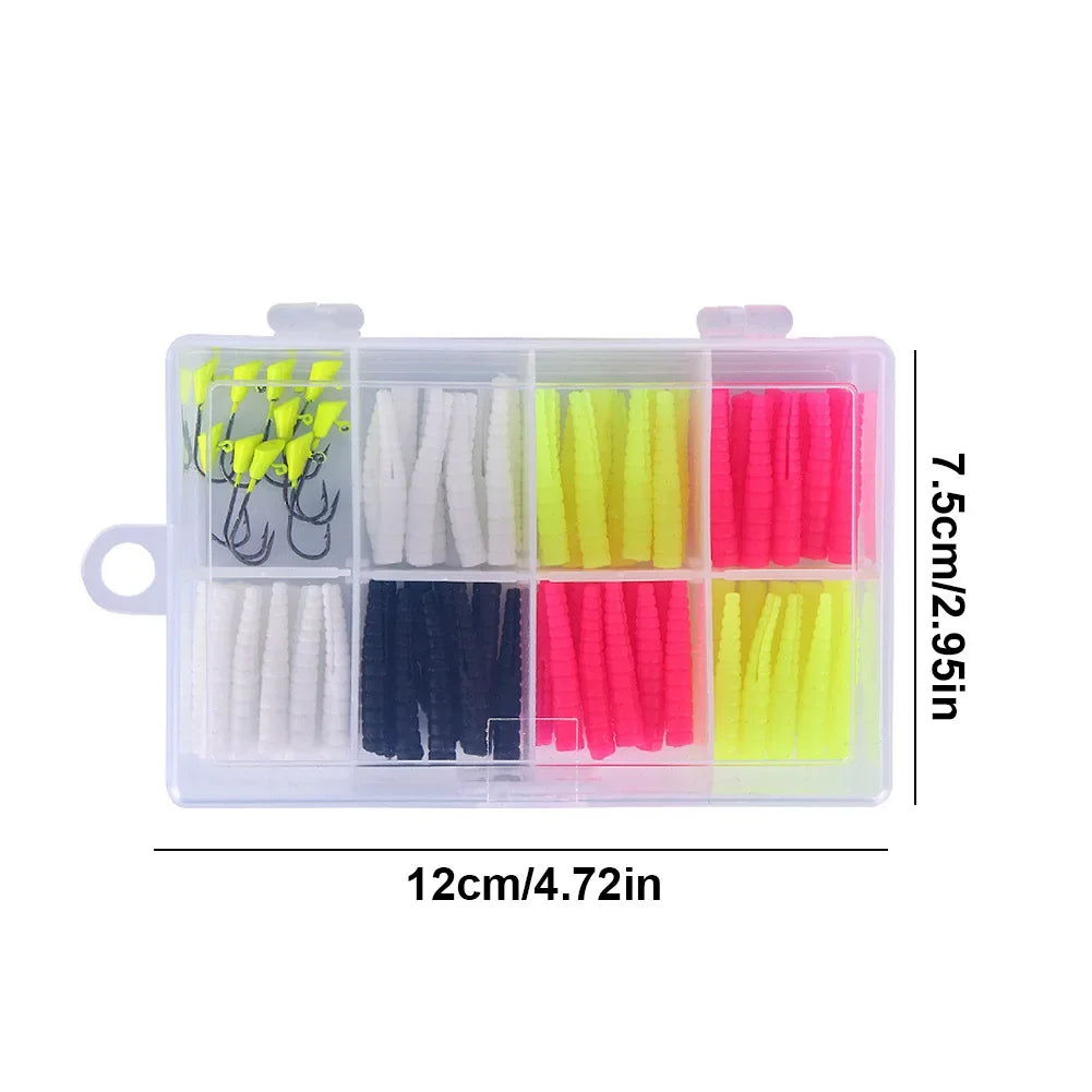 Trout Fishing Gear Kit Includes 70 Split Tail Grub Worms 10 Trout Hooks Trout Lure Kit for Seasonal Trout Crappie Panfish