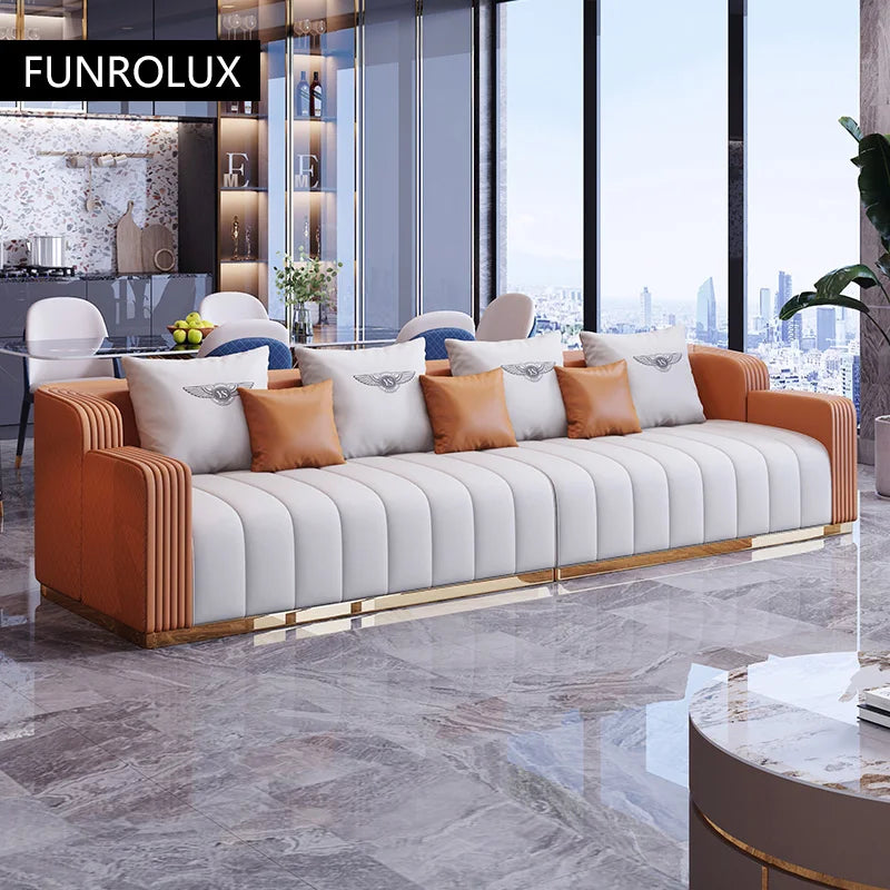 Light Luxury Leather Sofa Combination Modern Minimalist Design High-End Three Or Four People Sofa Living Room Furniture