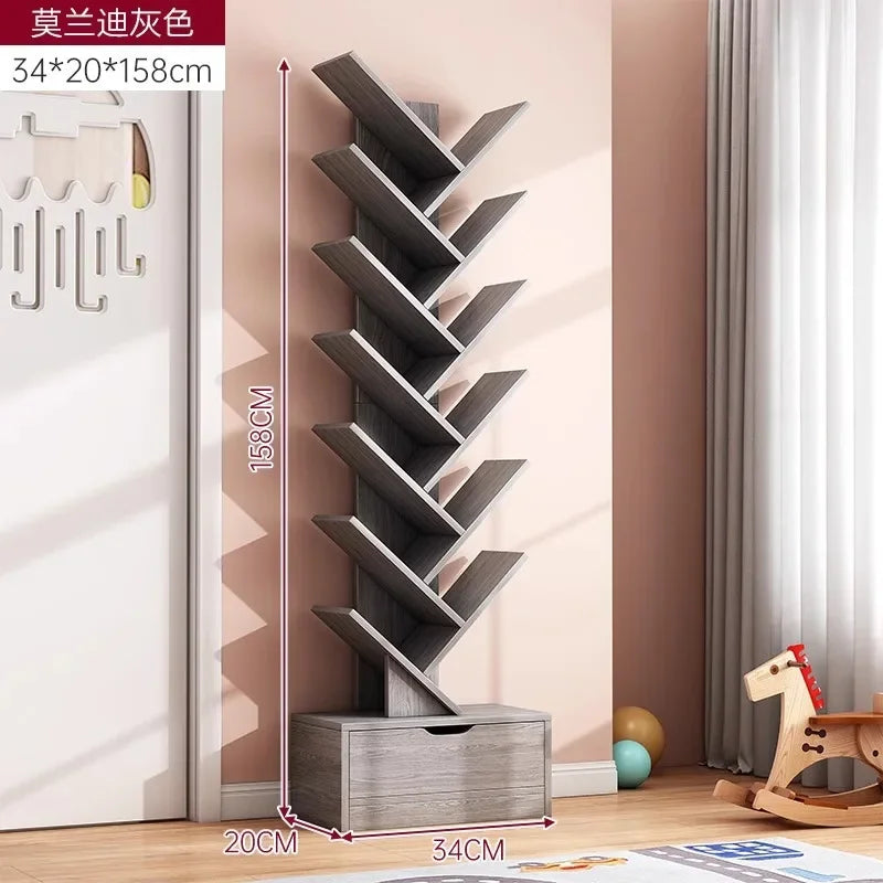 Bookshelf,Floor Standing Storage Rack,Living Room Tree Shaped Bookshelf Against The Wall,Multi-layer Narrow Seam Storage Cabinet