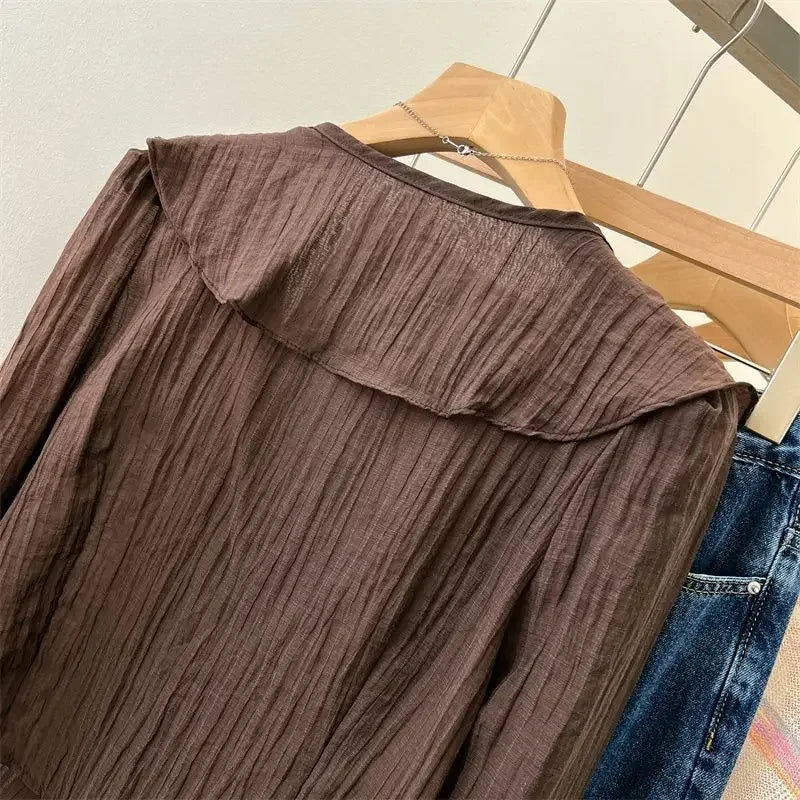 Blouses for Women Chemise Femme Women's Ruffled Flared Shirts Blusas Femininas Elegantes Y2k Tops Vintage Spring Shirt Thin Coat