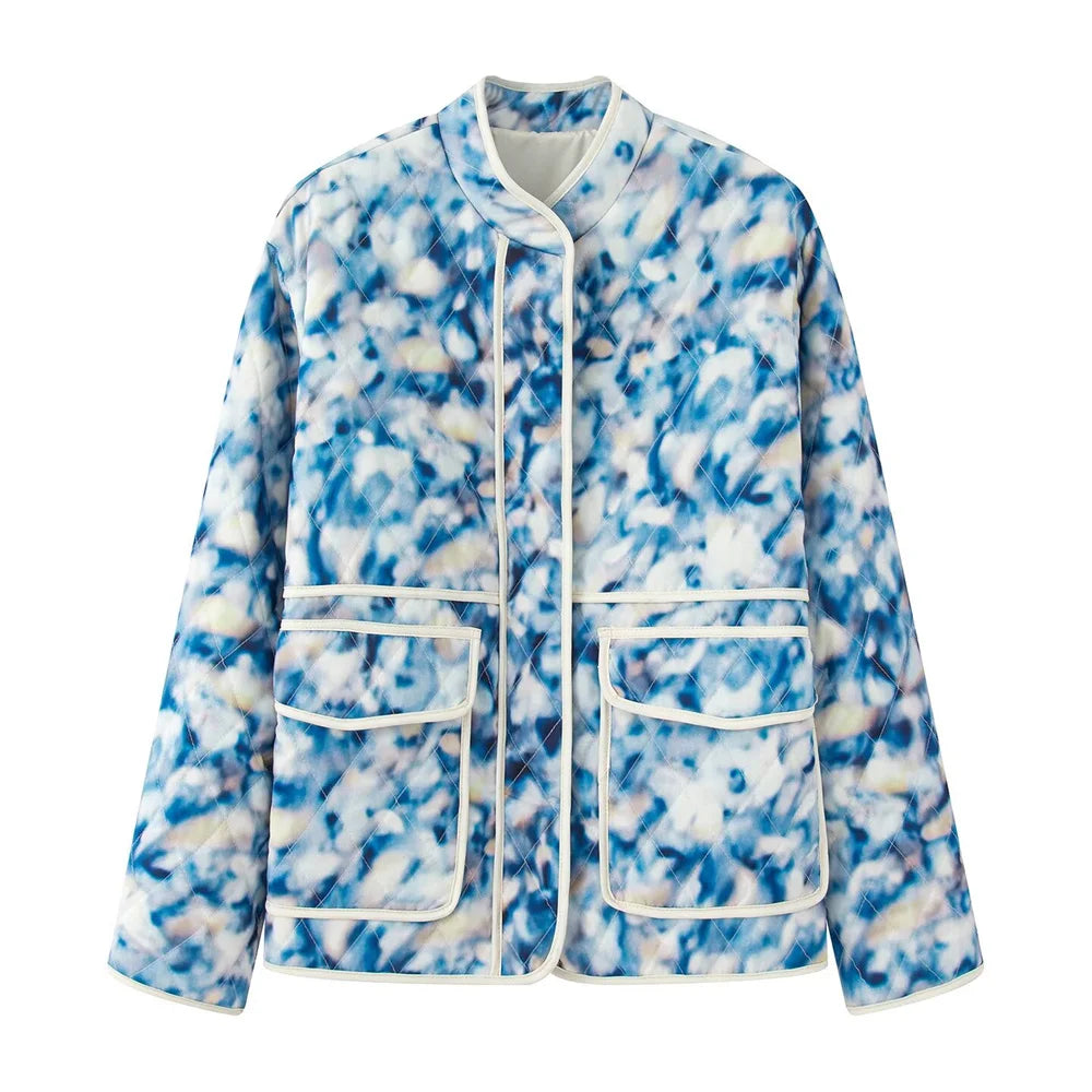 Autumn and winter women's clothing new fashion versatile retro printed warm loose cotton jacket