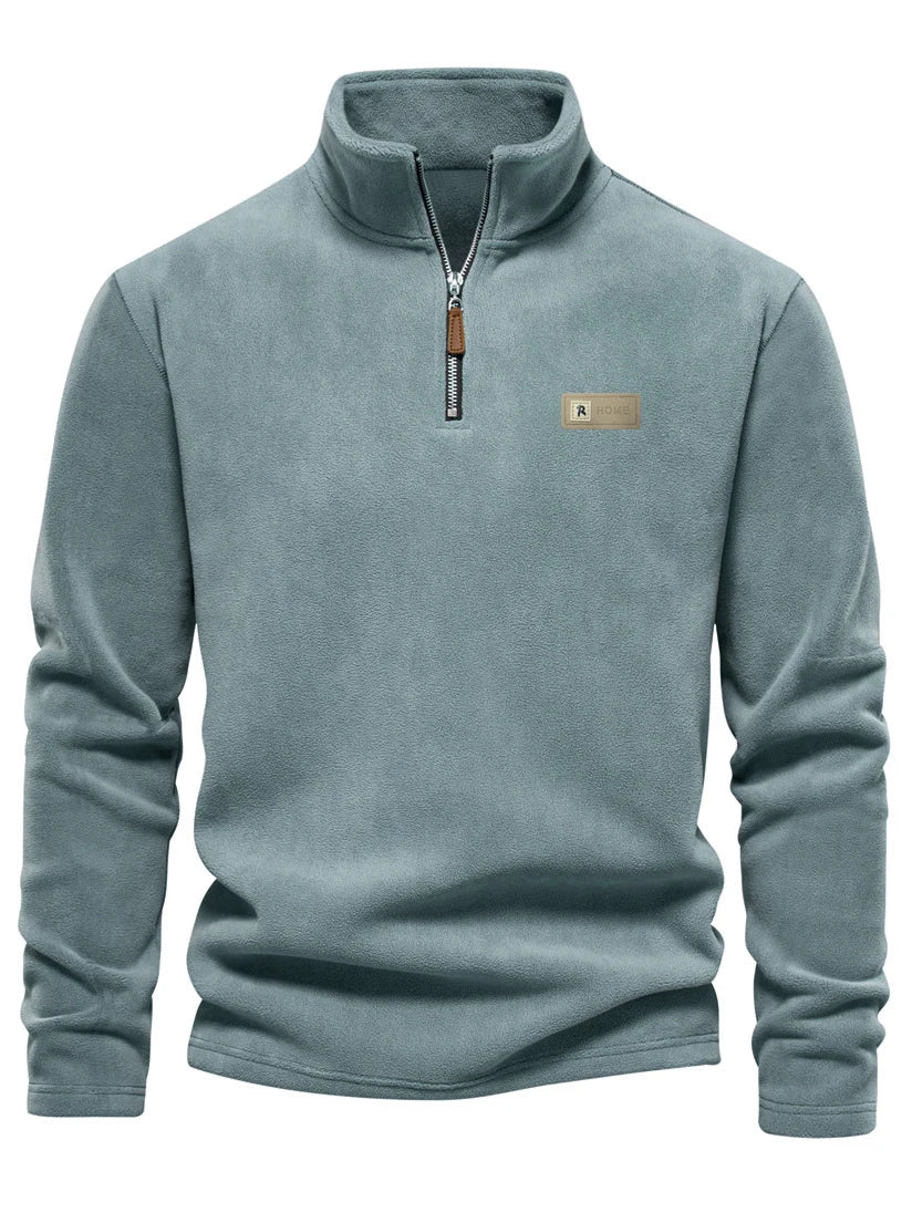 Men's fashion is versatile! Half zip stand up collar fleece long sleeved top