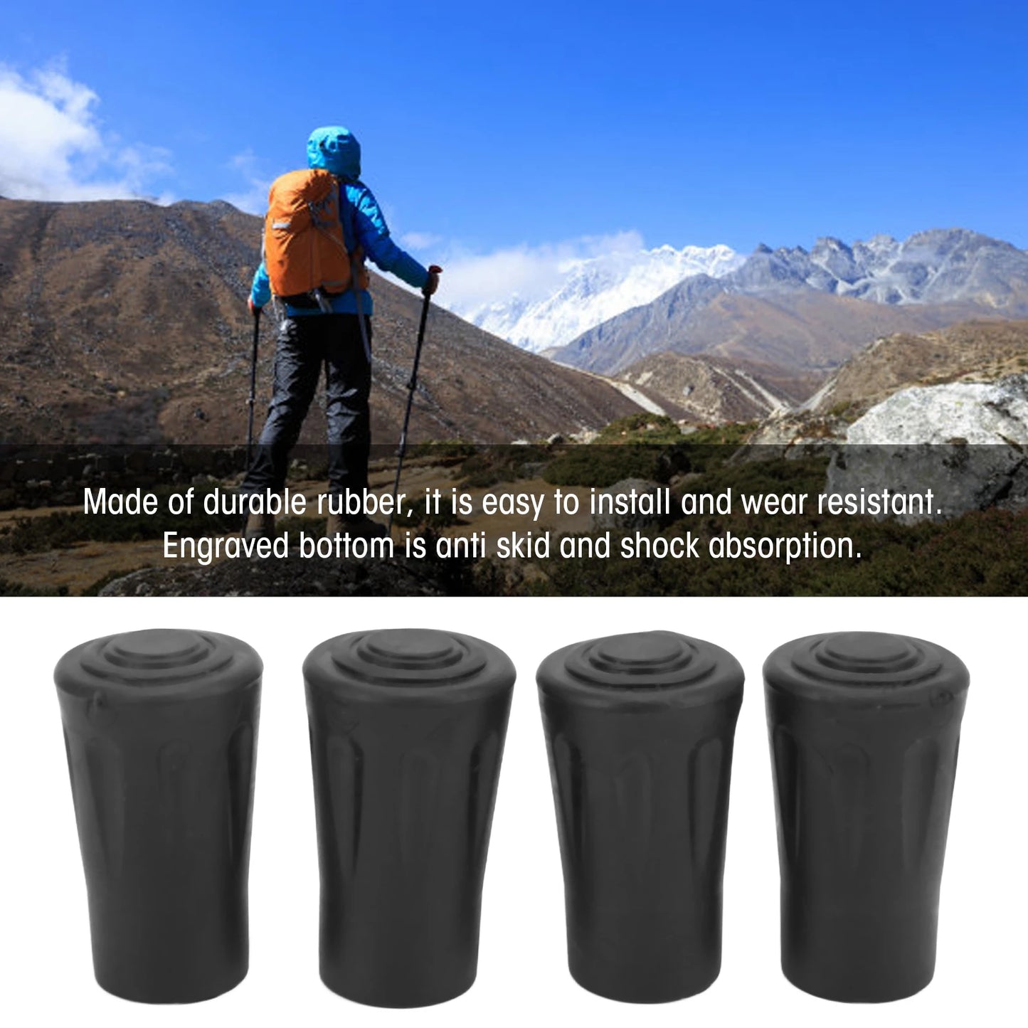 4PCS Trekking Pole Tip Rubber Protective Cover with Built-in Metal Gasket Prevent Puncture Durable for Hole Diameter 12MM