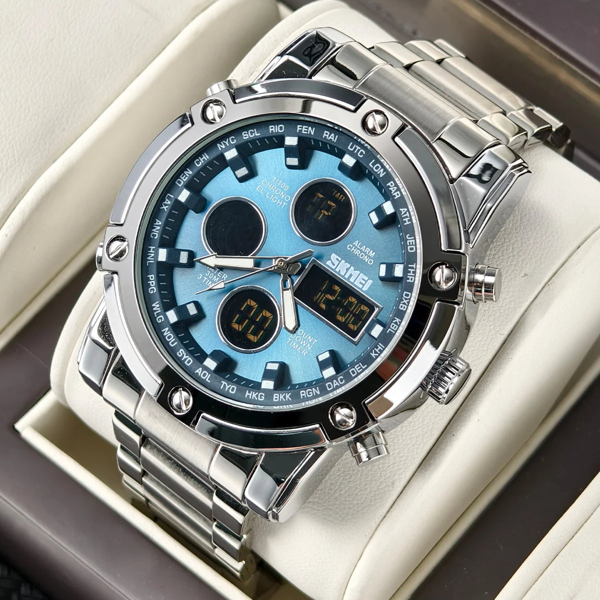 Men's Quartz Watch Luxury Sport Digital Wristwatch Waterproof Stainless Steel Male Watches Clock Relogio Masculino 1389