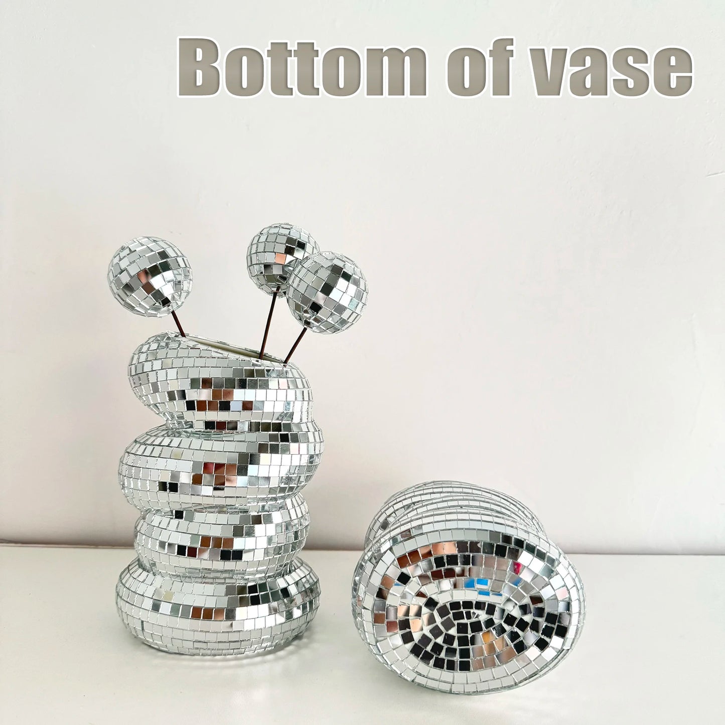Disco Vase Modern Home Decoration Handmade Mirror Tile Flower Bottle Aesthetic Room Decor Funky Home Flower Vase Decor
