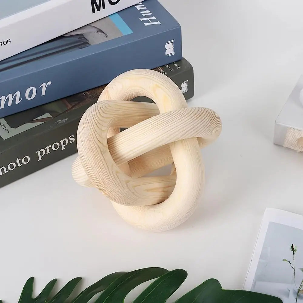 Decorative Hand Carved Modern Farmhouse Accents Wood Knot Decor 3-Link Pine Shelf Decor Wood Chain Link Decor