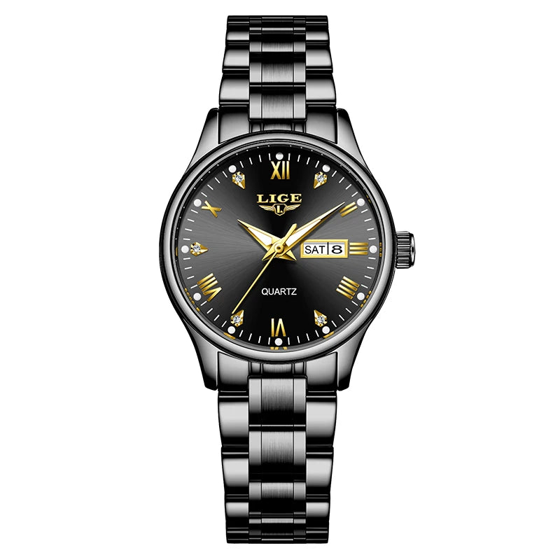 LIGE Top Brand Luxury Quartz Watches for Woman Elegant Fashion Classic Week Calendar Ladies Clock Women's Watch Montre Femme New