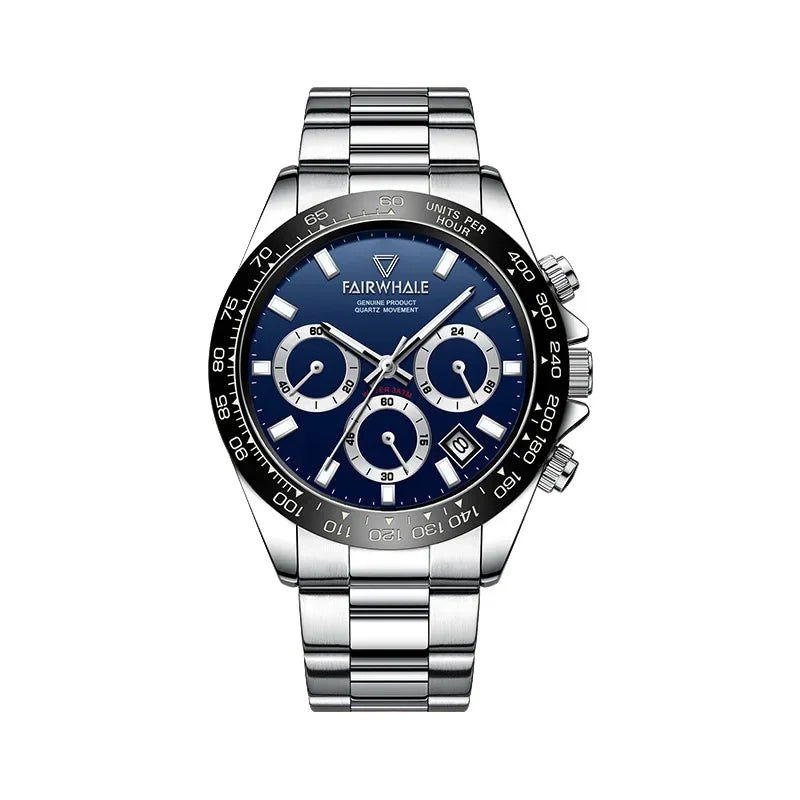 Men's Stylish Three-Eye Multifunctional Sports Watch - Automatic Quartz Movement, Classic Black Dial for Casual & Formal Wear
