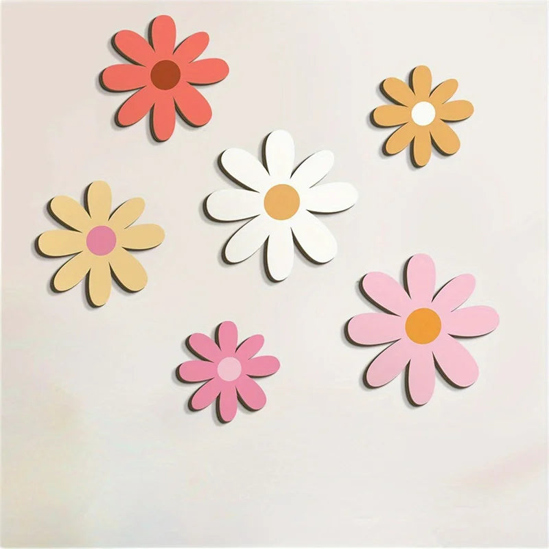 Nordic Wooden Flower Wall Ornaments Kids Room Decoration Boho Wood Daisy Flowers Stickers Crafts Baby Nursery Decor Photo Props