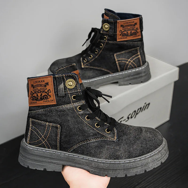 Men's Shoes 2025 Style Height Increase Breathable Mid Top Shoe Fashion Denim Casual Versatile Workwear Shoes Casual Boots Shoes