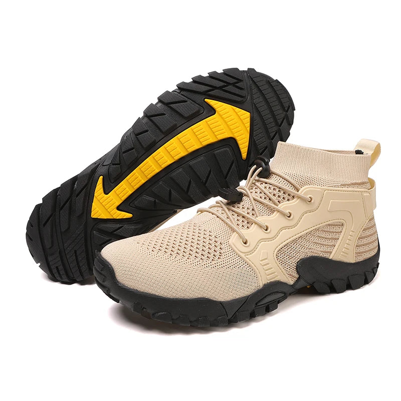 Men‘s Trekking Shoes Breathable Knit Hiking Sneakers Outdoor Lace-up Water Trainers Hunting Tactical Boots Walking Wading Shoes