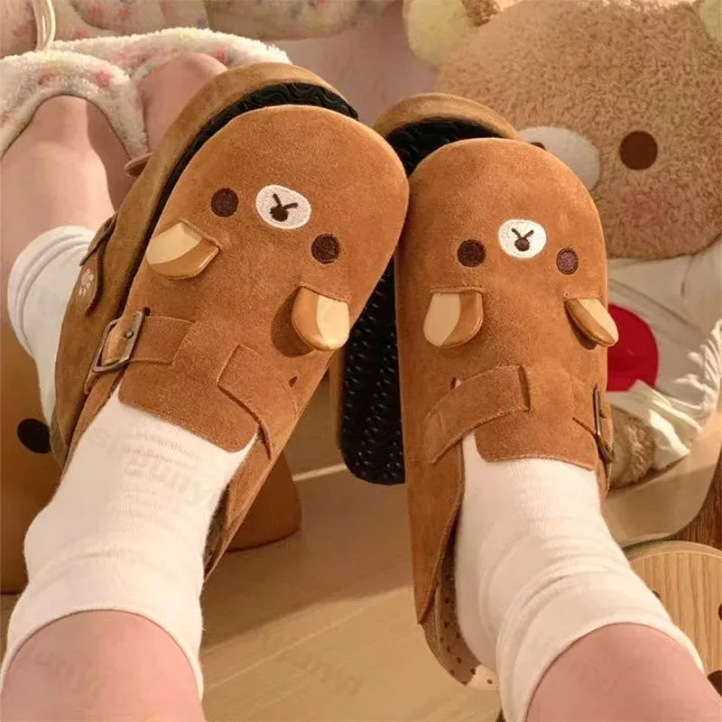 Women's Shoes Fashion Comfortable 2025 New Retro Thick Soled Boken Shoes Outdoor Casual Shoes Cute Little Bear Half Drag Flats