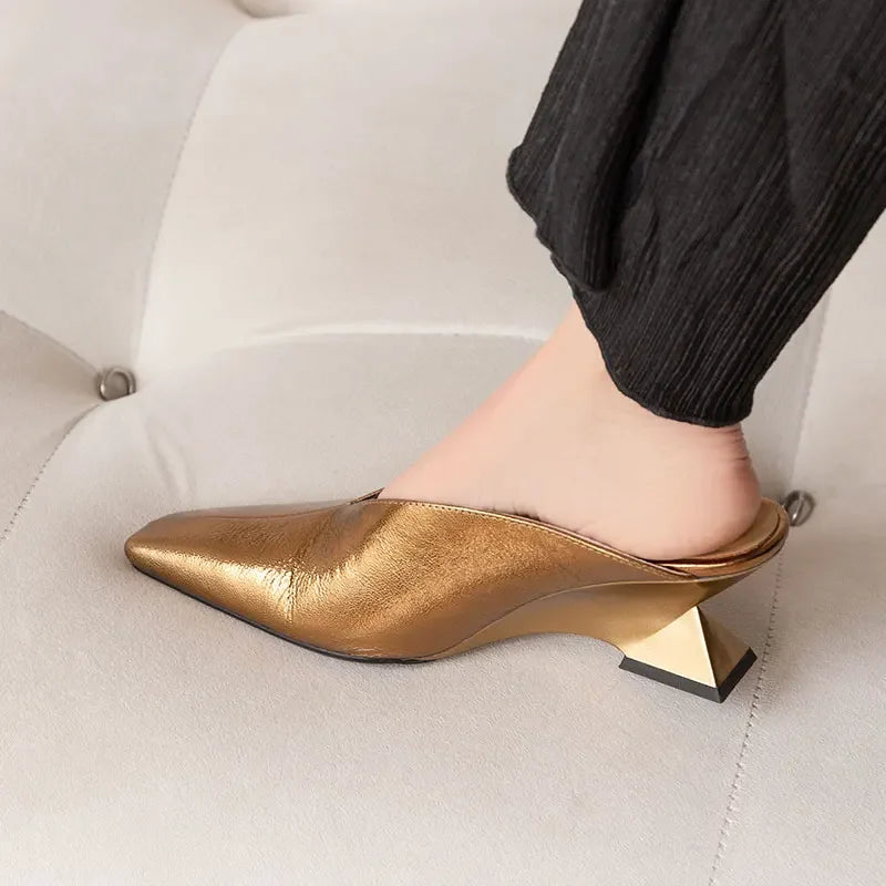 Women's Slippers 2025 New Summer Luxury Fashion Sandals Cover Toe Mid High Heels Rubber Sole Slippers Women's Shoes Sandals