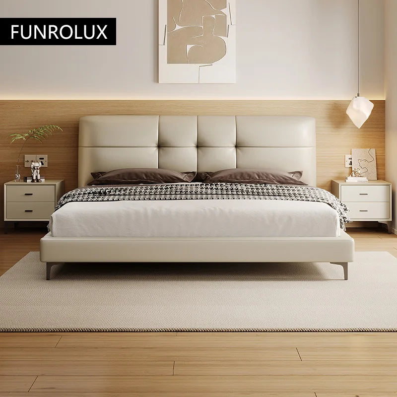 Light Luxury Leather Bed Modern Simple Master Bedroom Wedding Bed Net Red 1.8 Meters King Size French Double Bed