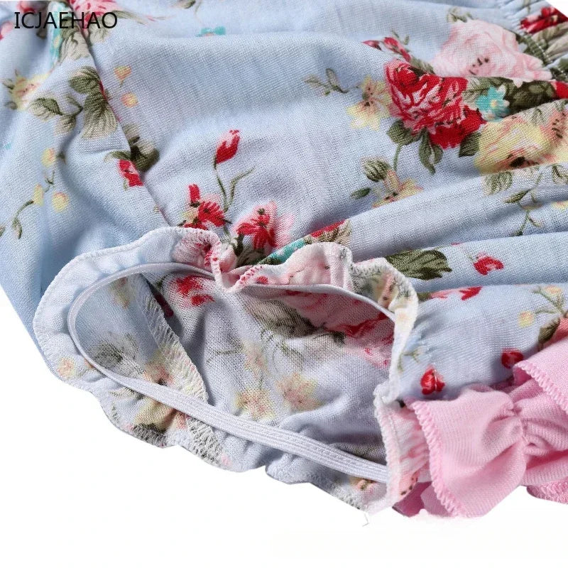 2025 New Born Baby Girl Clothes Baby Suit Overall Floral Clothes Set 3-24m Cotton Sleeveless Toddler Infant Ruffle Tops + Shorts