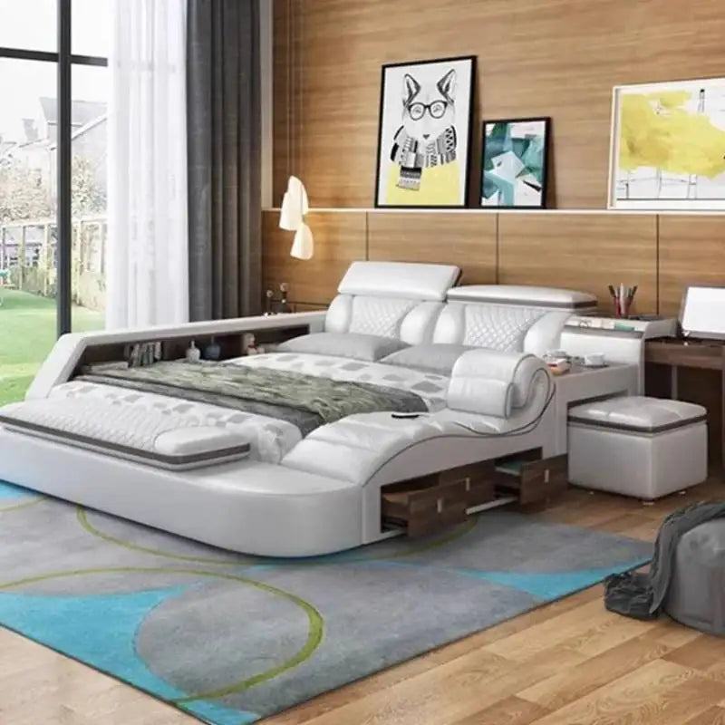 Queen Nordic Bedroom Bed Frame Master Smart King Double Bed Frame Multifunctional Luxury Letto Matrimoniale Home Furniture