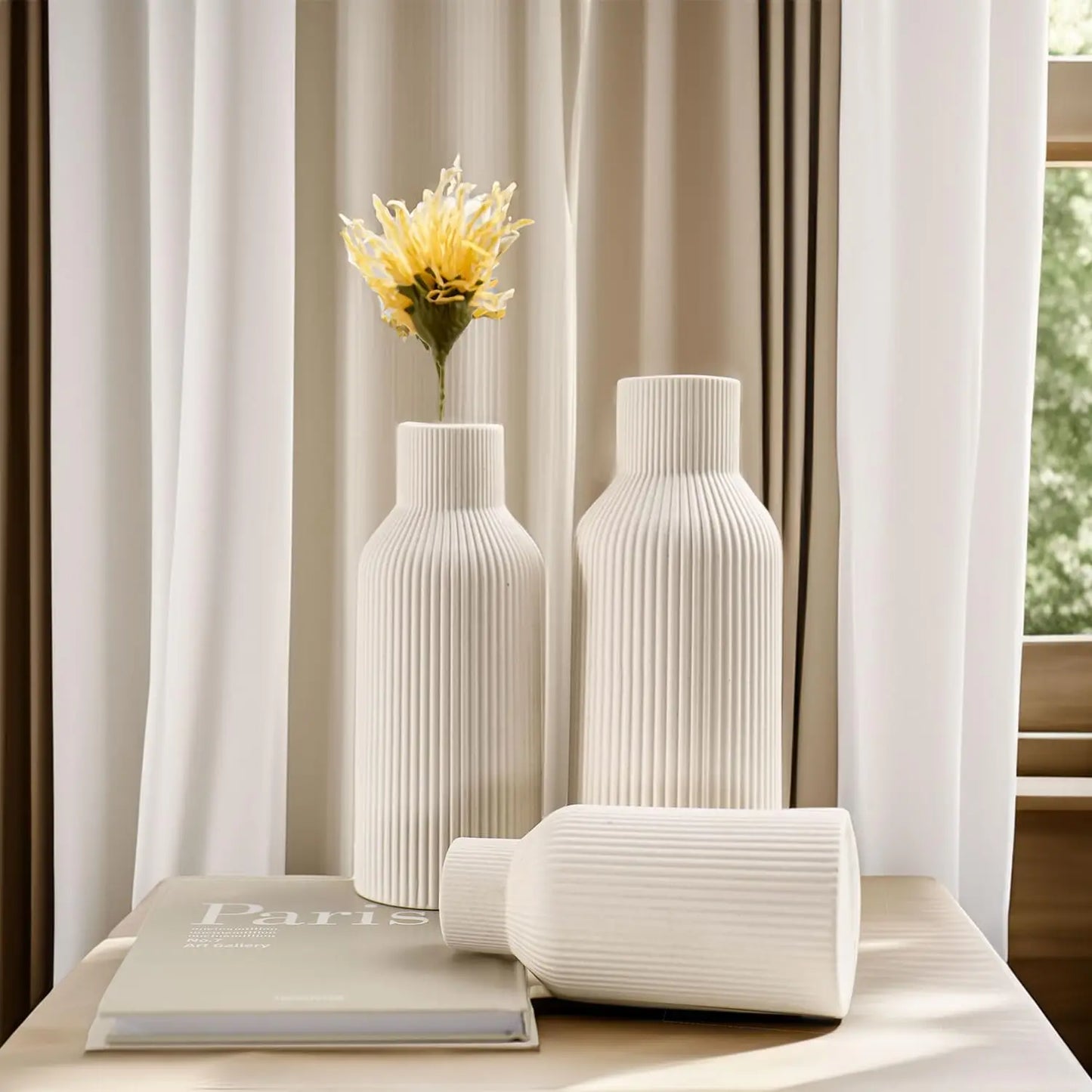 White Ceramic Vase Set of 3 White Flower Vase Minimalist Modern Home Vases Decor Aesthetic Flower Vases for Desk Shelf Table