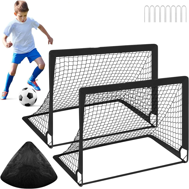 2 Pack Kids Soccer Goal Set With Net & Ball Pop Up Portable Backyard Training Equipment For Ages 3-16 Outdoor Youth Games Gift