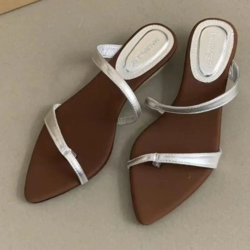 Women Slippers Designer Heeled Sandals Fashion Woman Shoes 2025 Summer New Slides Elegant Flip Flops Beach Sandalias De Mujer