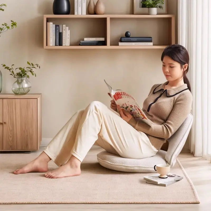 Lazy Sofa Tatami Portable Single Seat for Window Soft Cushion White Mini Lazy Small Sofa Adjustable Backrest Sofa Comfortable