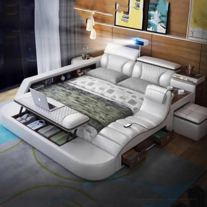 Queen Nordic Bedroom Bed Frame Master Smart King Double Bed Frame Multifunctional Luxury Letto Matrimoniale Home Furniture