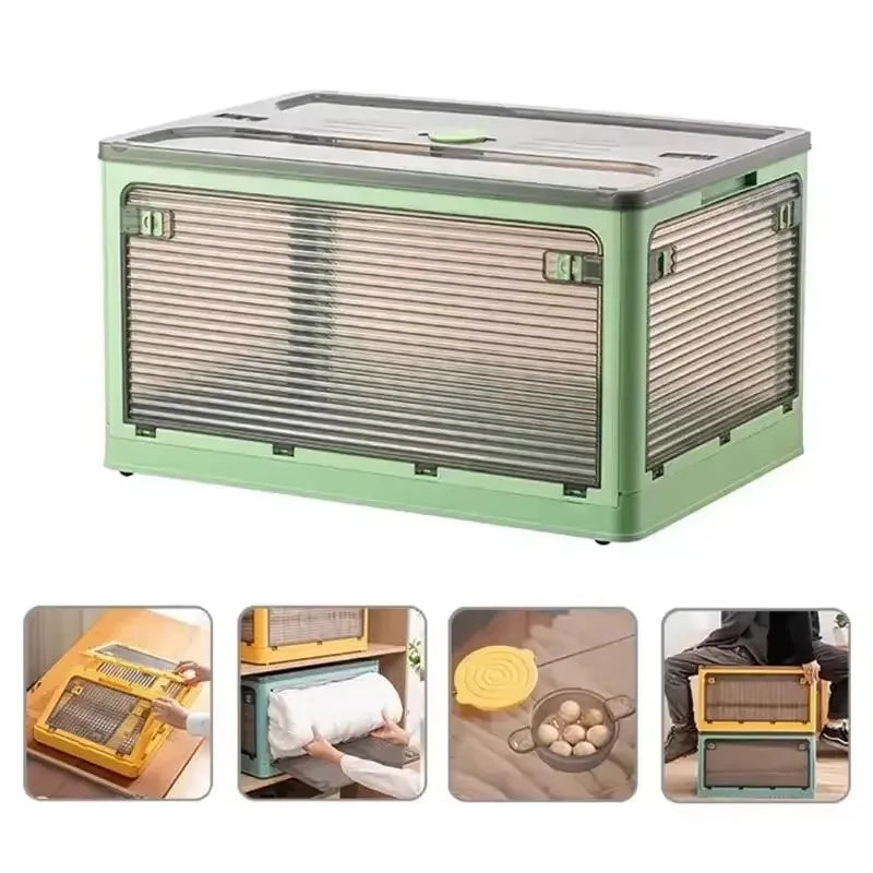 Collapsible Clear Storage Box Spacious Stackable Container Eco-Friendly Material 4 Wheels Durable Home Office Storage Organizer