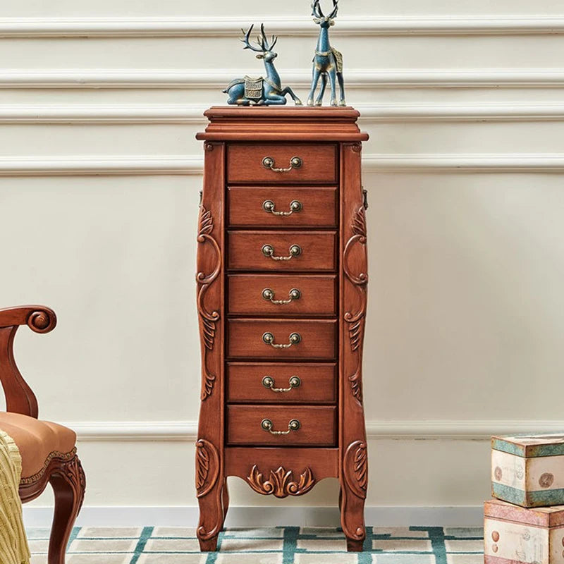 Solid Wood Storage Jewelry Cabinet Mirror Organizer Living Room Drawers Jewelry Cabinet Bucket Retro Luxury Bedroom Furniture