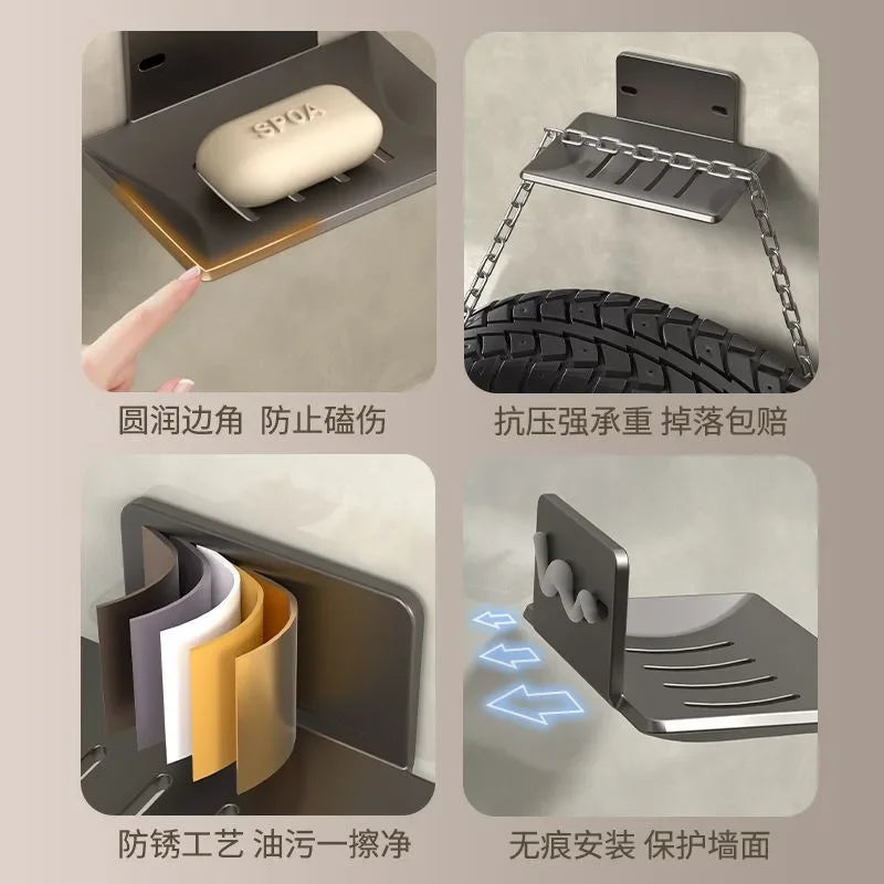 Bathroom Aluminum Alloy Soap Dish Free-Punching Wall Mounted Soap Sponge Holder Organizer Accessories Kitchen Soap Holder