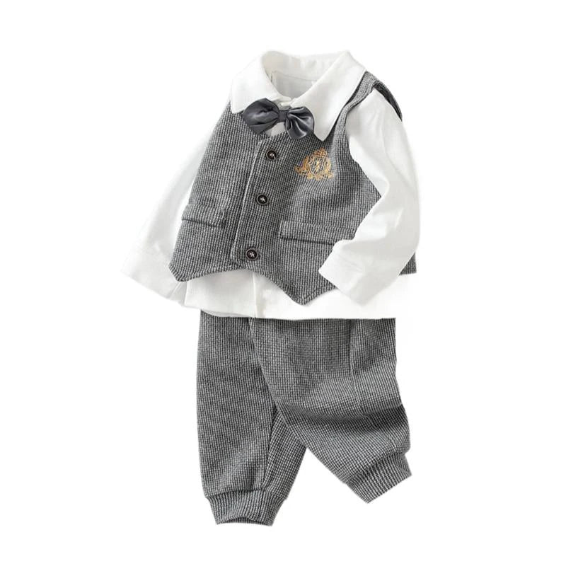 2025 Newborns Boy Formal Clothes Sets 3 PCS Infant Boy Gentleman T Shirt Vest Pant Outfit Autumn Infant Top Pant Suit Clothing