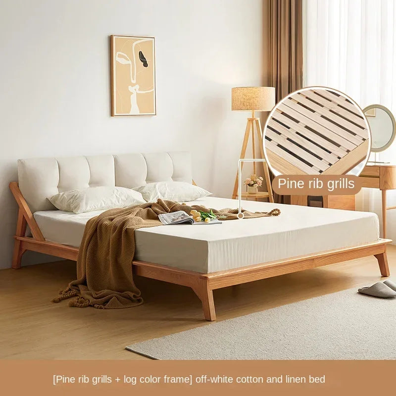 Nordic solid wood bed 1.8m modern simple Japanese cream style tatami double low bed small family log master bedroom