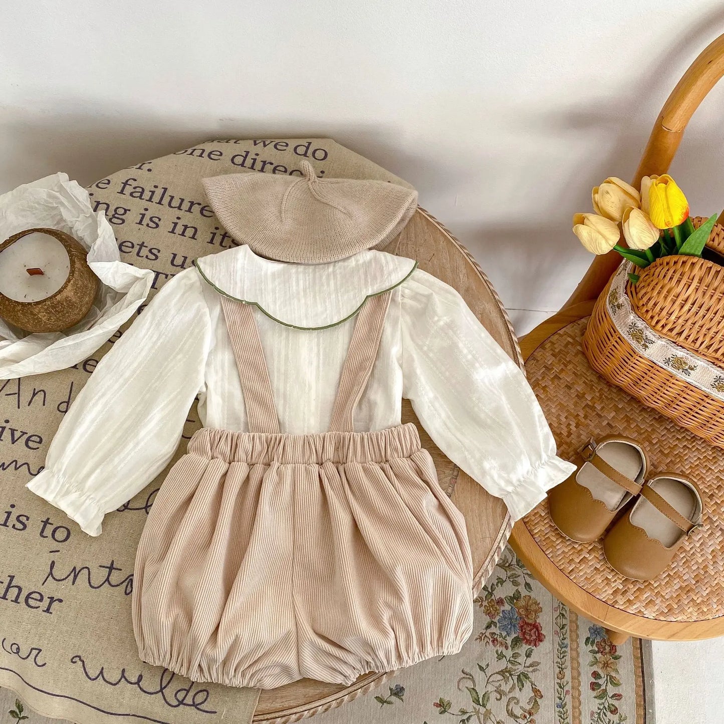 Spring New Baby Clothing GIRL's Fashion Versatile Embroidered Polo Collar Cardigan Top+Strap Pants 2-piece Set