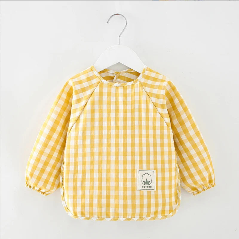 Boys girls baby outer wear lace up plaid long sleeves anti dirt waterproof aprons bibs for baby boys girls' clothes No-Wash bibs